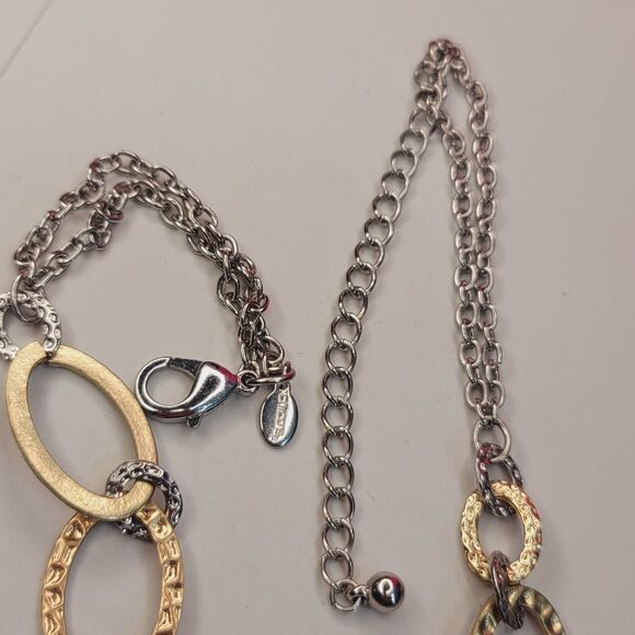 Chicos Statement Necklace Layered Chain Link Mixed Tone 20" - Picture 2 of 7
